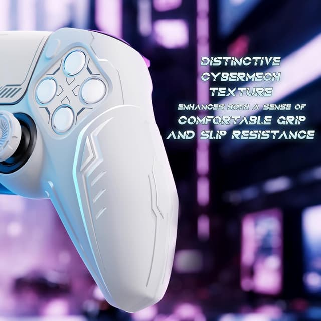 Detalle de PlayVital Silicone Grip Skin for PS5 Controller (Anti-Slip) – CyberMech design, white
