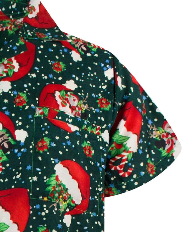 Detalle de Men’s Ugly-Christmas-Shirt Funky Short-Sleeve Button-Up with Ginger-Bread Print