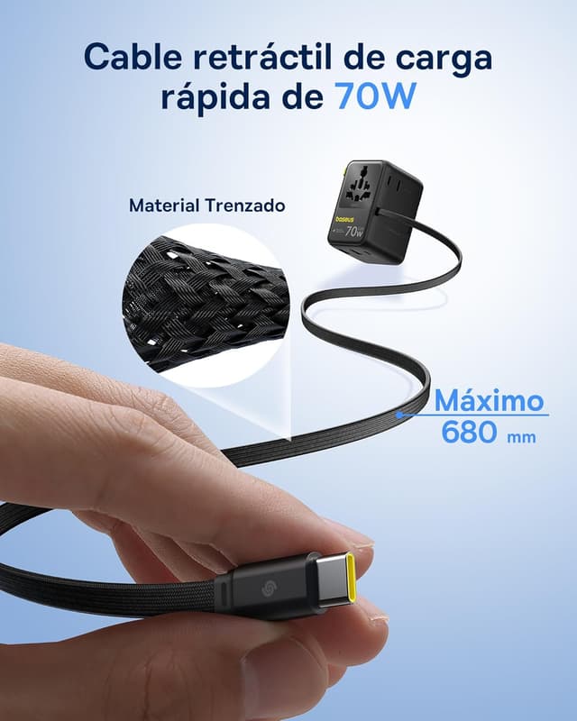 Detalle 2 de Baseus Enercore 70W Adaptador Universal de Corriente 🌍