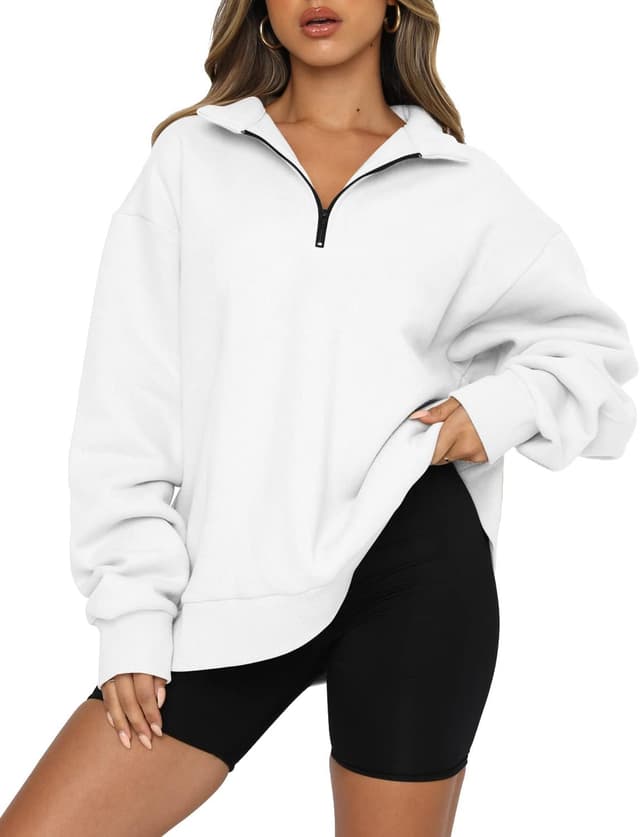 Detalle de CHICZONE oversized quarter-zip sweatshirt for women with pocket (cotton and polyester blend)
