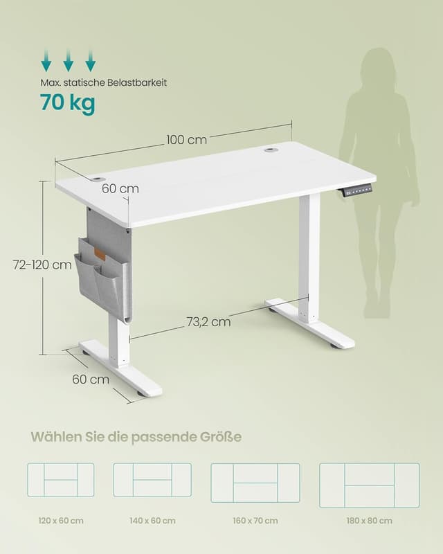 Detalle de SONGMICS LSD130WZ01 höhenverstellbarer Schreibtisch 100×60 cm