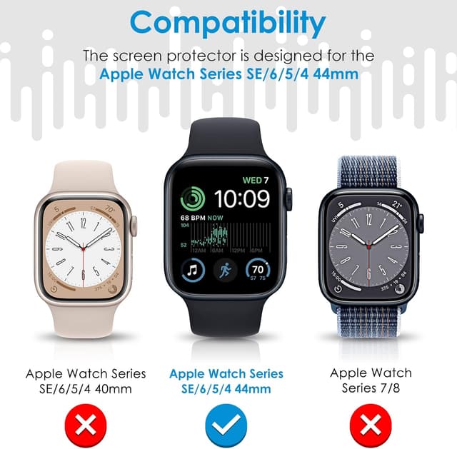 Detalle de UniqueMe 6-Pack TPU Screen Protectors for Apple Watch 44mm (Series SE/SE 2/SE 3/6/5/4) — Clear, Anti-Scratch, Self-Healing Film