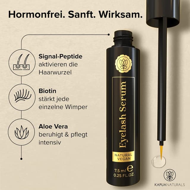Detalle de BIO Wimpernserum „Wimpernserum Wachstum“ – hormonfreier Multi-Peptid-Komplex mit Koffein & Hyaluronsäure (7,5 ml)