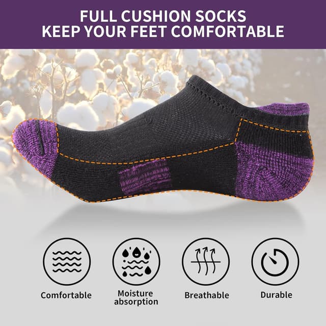 Detalle 1 de BUDERMMY Trainer Socks for Women (6 Pairs) – Cushioned, Breathable Cotton Ankle Sports Socks