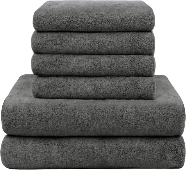 Detalle de KinHwa Handtuch-Set Premium aus 100% Mikrofaser (6er Pack) in Dunkelgrau