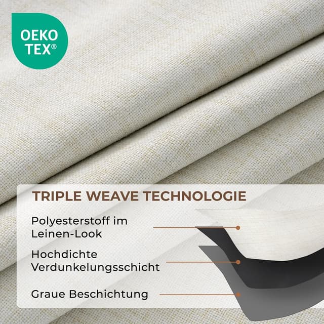 Detalle de INOVADAY 100% Verdunklungsvorhänge (2er-Set) 225 cm Länge, thermisch blickdicht – hellbeige, mit 100% Polyester
