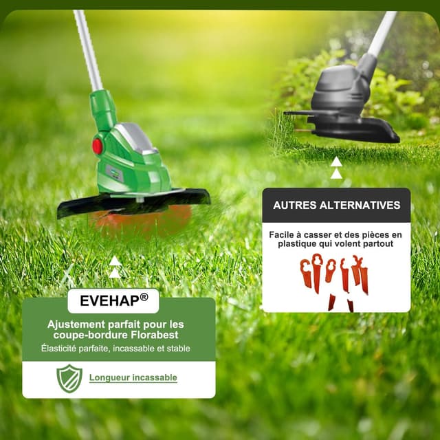 Detalle de EVEHAP lot de 100 lames PA6 pour tondeuses/ coupe-bordures compatibles Florabest (LIDL) FRTA 20 A1, FAT 18B2, FAT 18B3