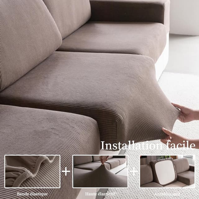 Detalle de OHSIO housse de coussin de canapé extensible antidérapante (marron) taille XL
