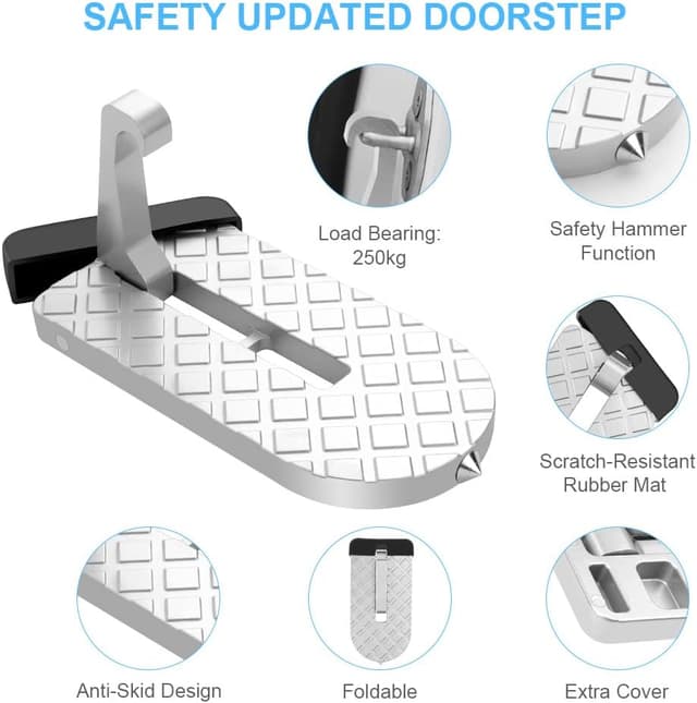 Detalle de URAQT Car Door Pedal & Roof-Rack Foot Ladder with Safety Hammer (Grey)