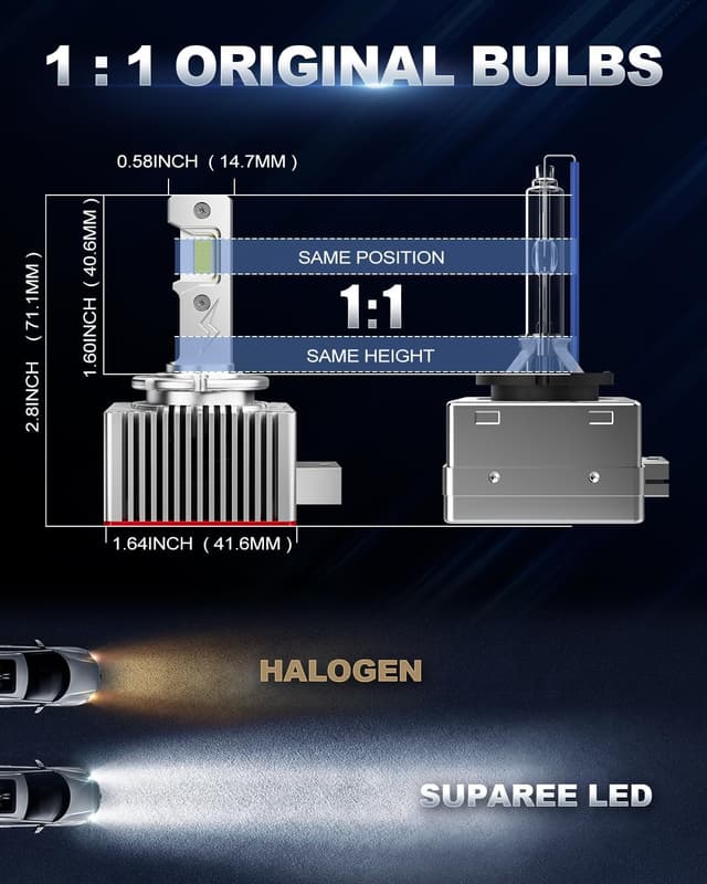 Detalle de SUPAREE D3R/D3S LED Headlight Bulb Conversion Kit (35W) with Canbus & Cooling Fan – Plug and Play, 2 Pack