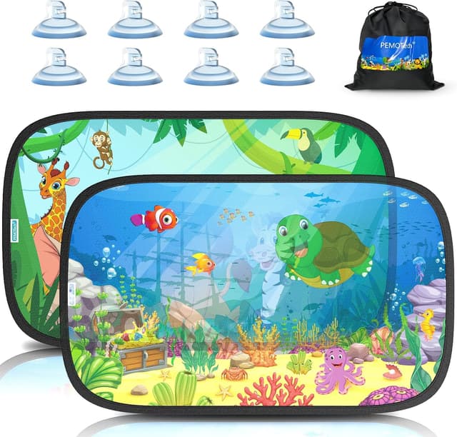 Detalle de PEMOTech Auto Sonnenschutz Baby 2026 Upgrade für Heck- und Seitenscheibe (2 Stück) mit Saugnäpfen, UPF50+