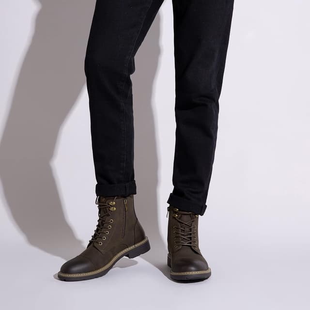 Detalle de VOSTEY Herren Winterschuhe Motorrad-Casual: Chelsea-Boots mit durchgehendem Seitenreißverschluss