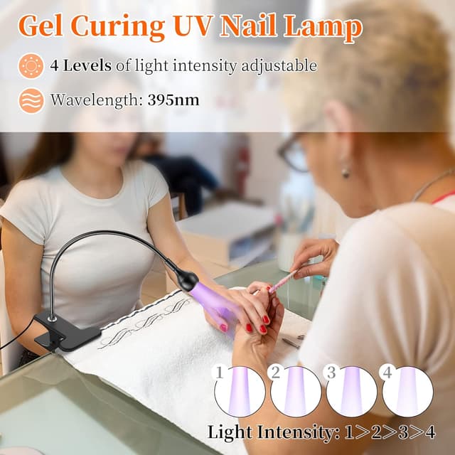 Detalle de AISEELY UV Nail Lamp (3W) with USB power, clip stand and 395nm violet light for curing glue