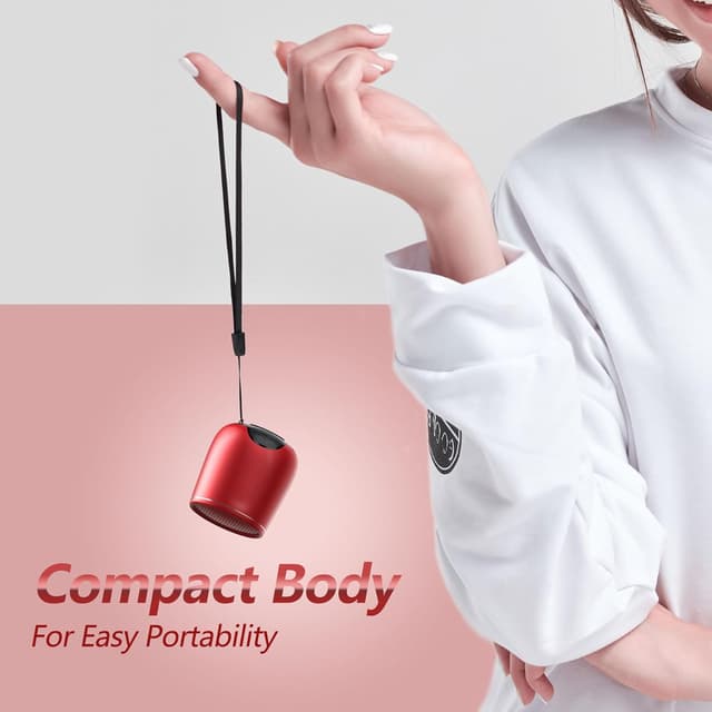 Detalle de INSMY Small Bluetooth Speaker (Waterproof Mini, Built-in Mic, Red) — Pocket-size stereo pair option