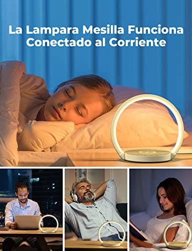 Thumbnail 7 de VOSFEEL lámpara de mesita de noche táctil con regulador en 3 niveles y cargador inalámbrico