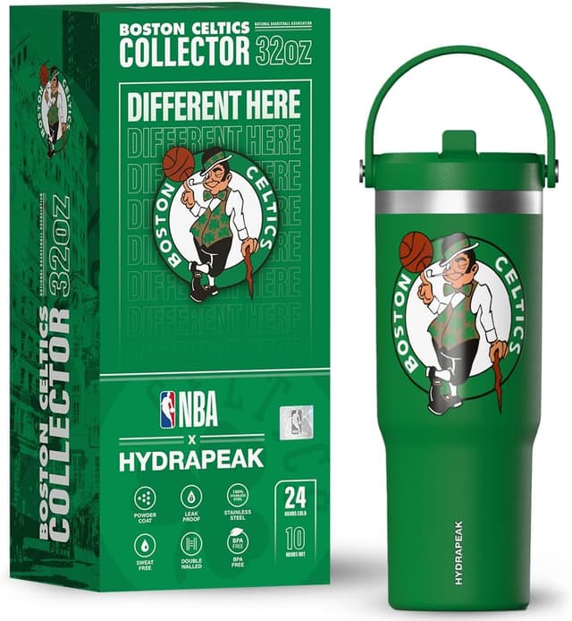 Detalle de Hydrapeak x Boston Celtics 32 oz Stainless Steel Tumbler with Lid & Straw (Official NBA Licensed)
