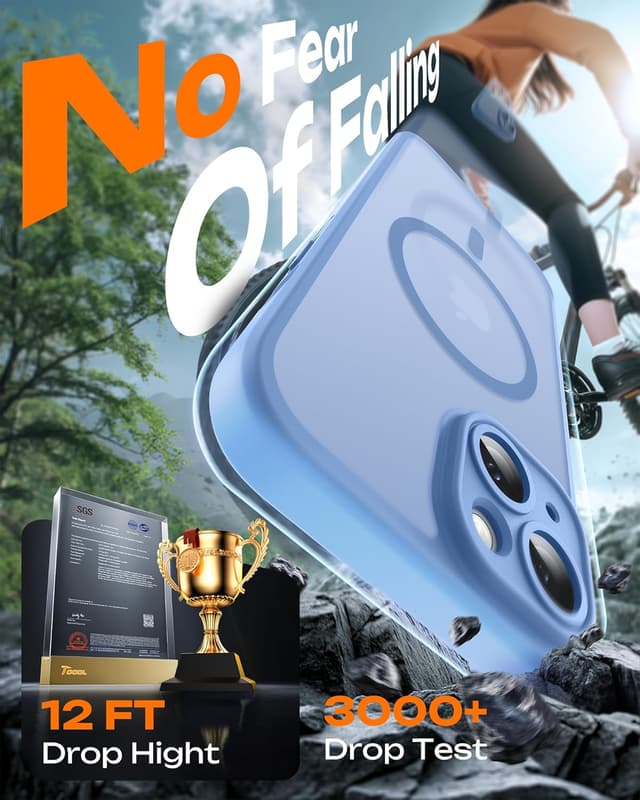 Detalle de TOCOL Magnetic MagSafe Case for iPhone 14 (6.1-inch) – Light Blue, Matte Translucent with Full Camera Protection