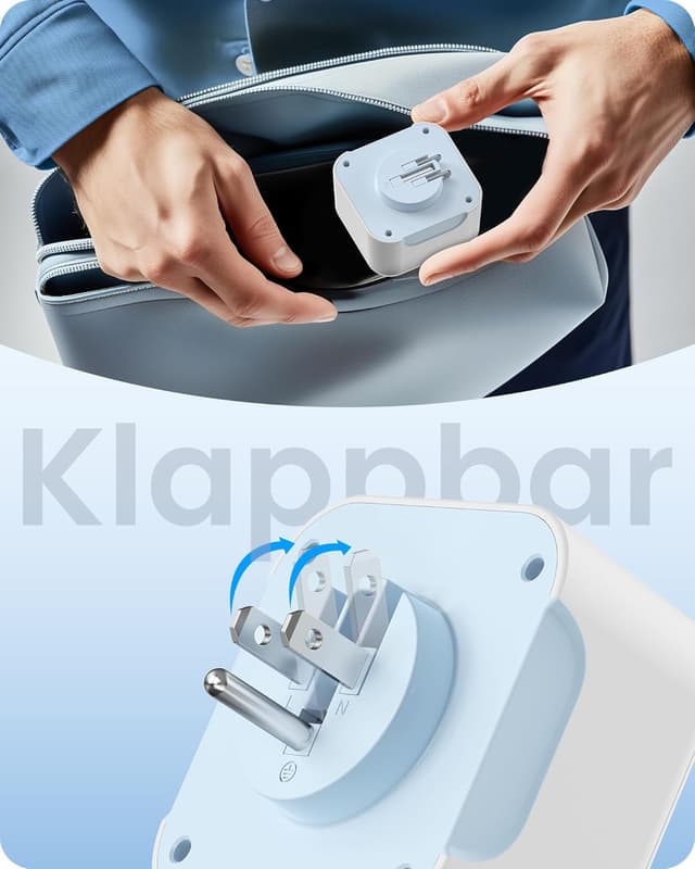 Detalle de LENCENT Reisestecker USA–DE mit 2x USB‑C, 2x USB‑A 🔌