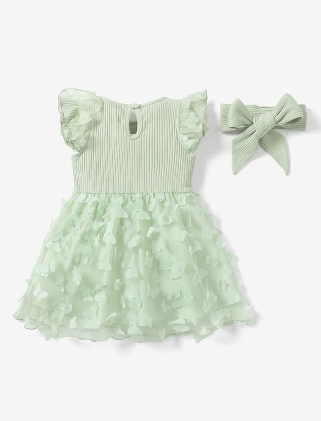 Detalle de PATPAT Abito principessa baby girl in tulle con pom pom e stampa a stelle, manica corta