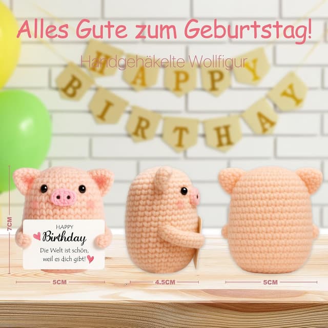 Detalle de Farbeele Glücksschweinchen & Glücksbringer-Schlüsselanhänger im Pocket-Hug-Design – Geburtstagsgeschenk für alle
