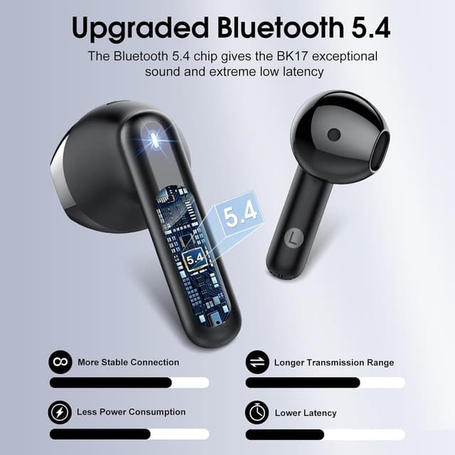 Detalle de Écouteurs Bluetooth sans fil Bluetooth 5.4 avec réduction de bruit ENC, 4 micros et autonomie jusqu’à 40 h (USB‑C, IP7)