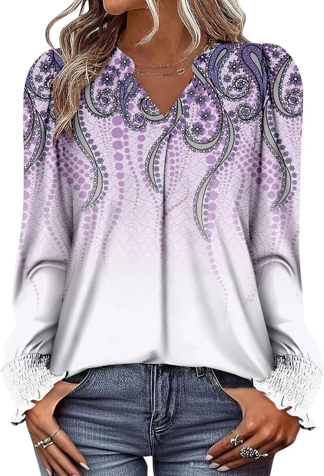 Thumbnail 6 de KISSMODA women’s puff long sleeve V-neck tunic top for leggings