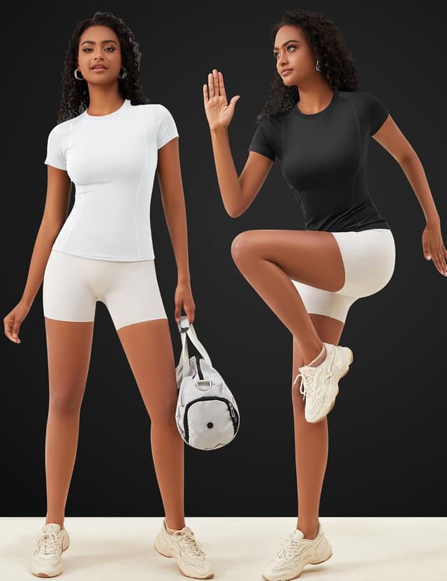 Detalle 2 de IECCP Women’s Gym Shirts Workout Yoga Running Sports Tops – Quick-dry Short Sleeve