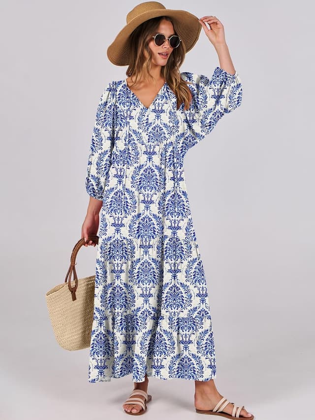 Detalle 2 de ANRABESS 2026 Boho Maxi Dress V‑Neck Floral