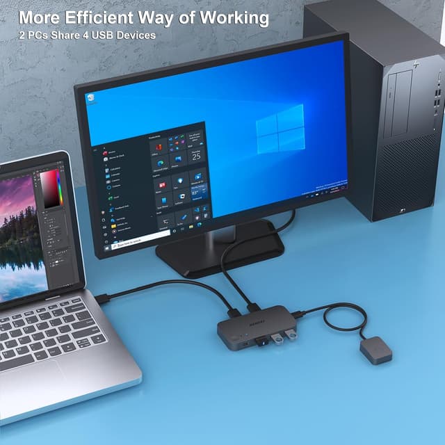 Detalle de BENFEI Switch USB 3.0 2 in 4 out con USB-C: condividi dispositivi tra 2 computer