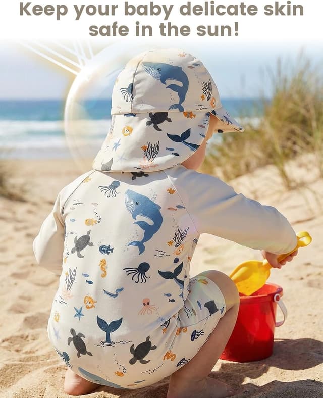 Detalle 2 de WYTbaby Baby-Badeanzug Einteiler mit UV-Schutz (Langarm) inkl. Sonnenhut