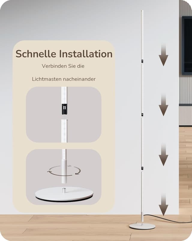 Thumbnail 6 de EDISHINE Stehlampe für Wohnzimmer und Büro, LED dimmbar 3000K mit Memory-Funktion, höhenverstellbar bis 146 cm (weiß)