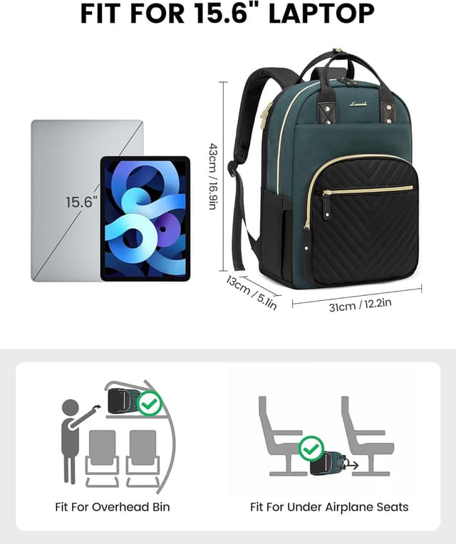 Detalle 2 de LOVEVOOK Women’s Laptop Backpack 15.6 Inch – Waterproof, Anti-theft & 23L Work/College Rucksack (Beige-Yellow-Brown)