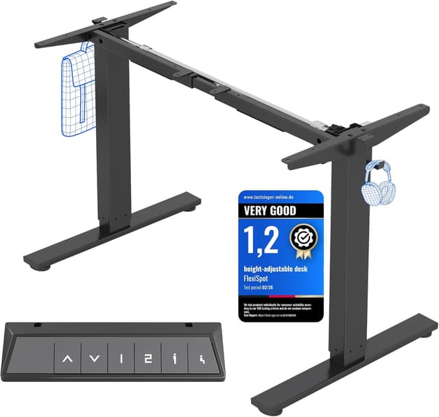 Detalle de FLEXISPOT höhenverstellbares Schreibtischgestell mit Höhenmemory, LED-Höhenanzeige und 2 Haken (schwarz)