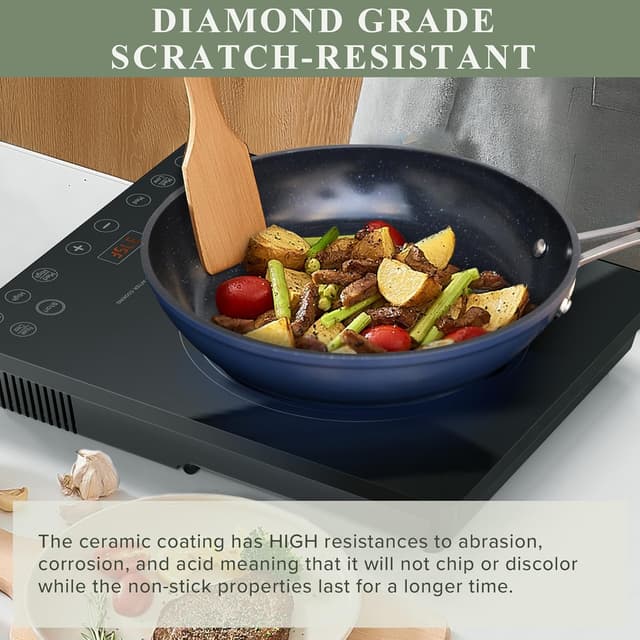 Detalle de Nuwave Healthy Duralon Blue Ceramic Nonstick 12pc Cookware Set (PFAS Free, Diamond-Infused) with Tempered Glass Lids