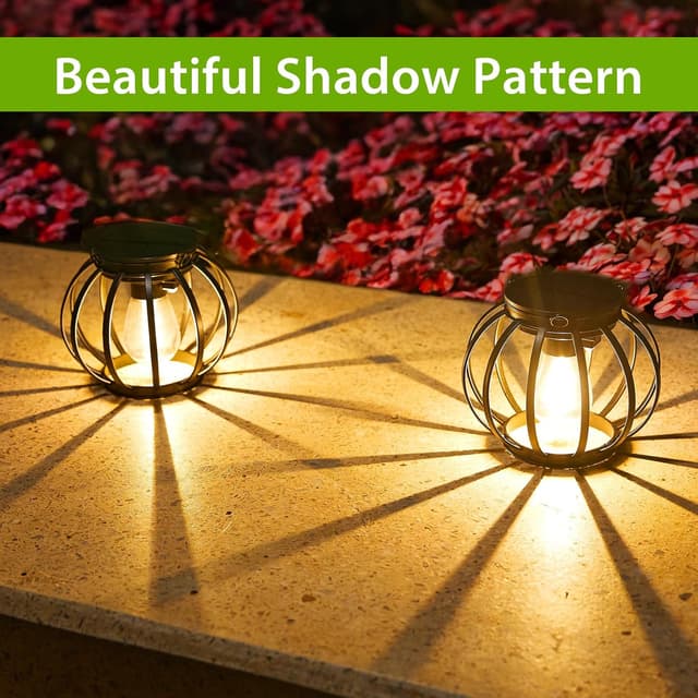 Detalle 2 de BUCASA Solar Lights Outdoor Garden – 2-pack metal lanterns with chain and hook for hanging décor