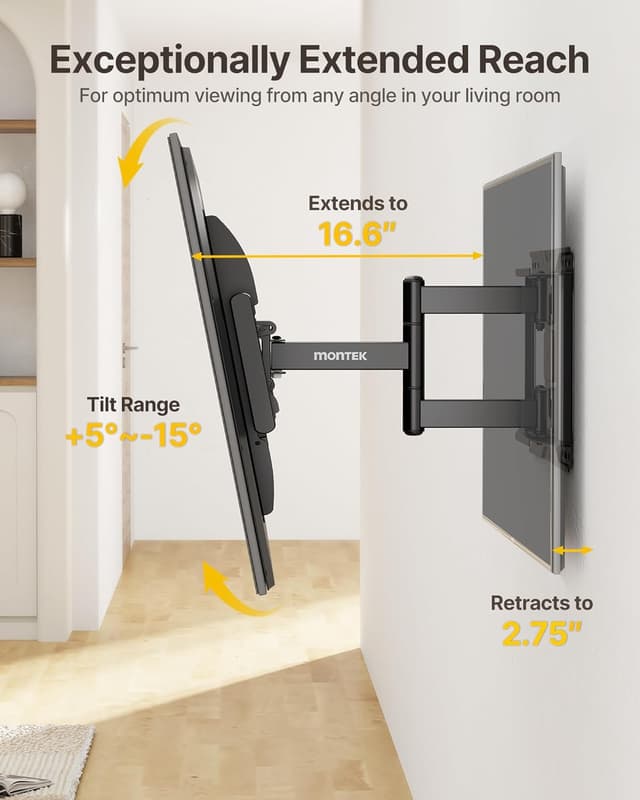 Detalle de monTEK Full Motion TV Wall Bracket for 37–84 inch TVs up to 50kg (VESA up to 600x400) with tool-free tilt