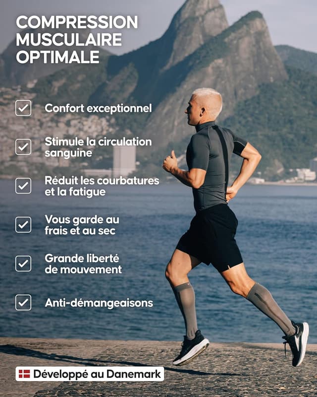 Detalle de DANISH ENDURANCE T-shirt de compression à séchage rapide (lot de 2) pour la course et l’entraînement