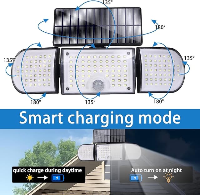 Thumbnail 3 de siarenomo Solar Lights Outdoor 3-head 160 LED Motion Sensor Lights for Backyard