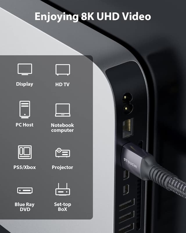 Detalle 2 de Stouchi 8K HDMI 2.1a Cable for Soundbar (5FT) with eARC/ARC, Dolby Atmos & DTS:X