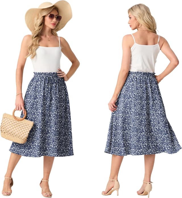 Detalle 2 de GRECERELLE Damen Sommer-Midirock in A-Linie mit Taschen – leicht & fließend