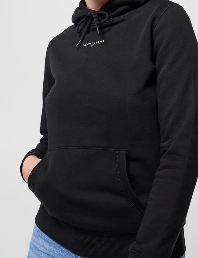 Detalle de Tommy Jeans Damen Hoodie Linear mit Kapuze – lässiger Pullover mit Tunnelzug
