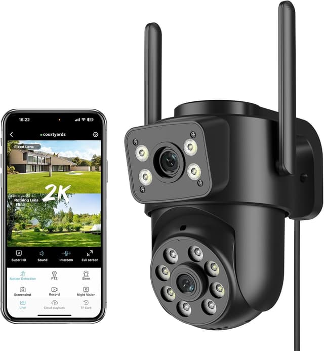 Detalle de Reobiux 2K Telecamera Wi‑Fi esterna con doppia lente, 360° PTZ e visione notturna a colori (IP66)