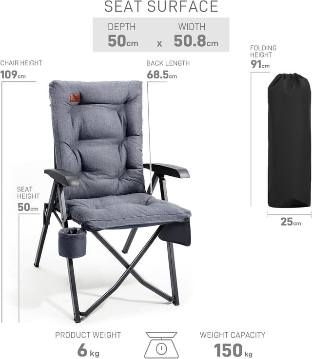 Detalle de EVER ADVANCED luxury camping chair 150kg