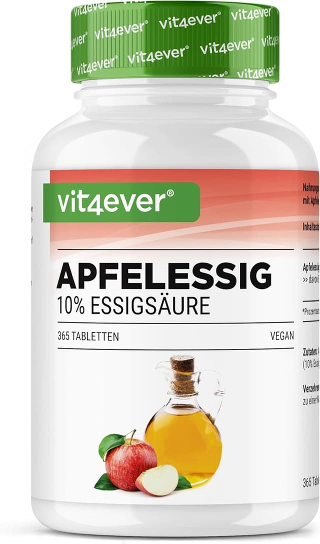 Detalle de Vinaigre de cidre en comprimés – 365 comprimés Forte Dose (1000 mg par portion journalière) avec 10% d’acide acétique