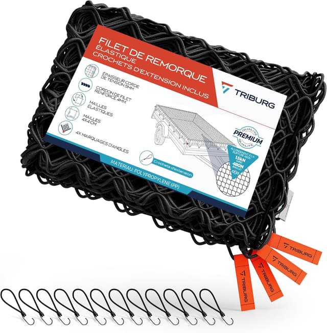 Detalle de TRIBURG Filet de remorque extensible 2x3 m à 3x4 m avec 12 crochets d’extension
