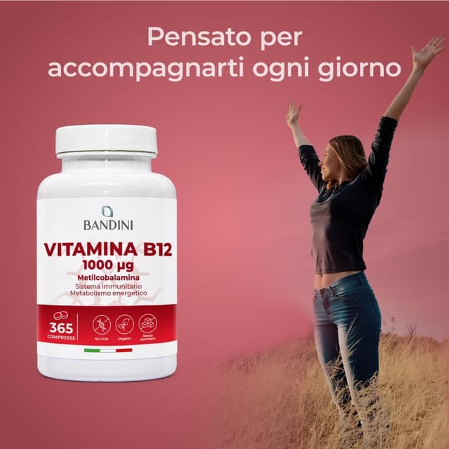 Detalle de Bandini Vitamina B12 365 compresse (+ 1 anno) da 1000 µg in metilcobalamina, 100% vegan