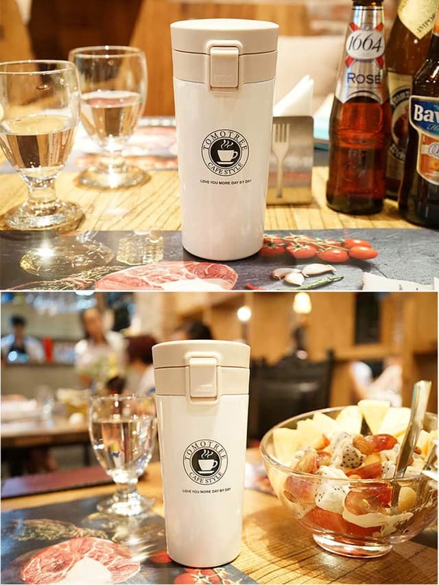 Detalle de SLOSH Tazza Termica Viaggio Caffè/Bottiglia in Acciaio Inox 304 da 380 ml (Bianco) con infusione travel mug