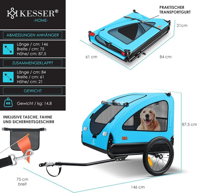Thumbnail 6 de KESSER® Hundeanhänger Boxer 2-in-1: Hundebuggy/Fahrradanhänger für bis zu 45 kg – ca. 250 l, klappbar