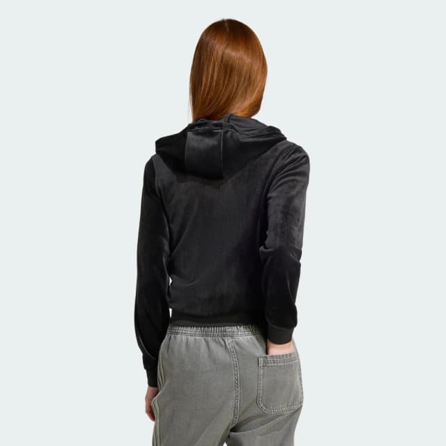 Detalle 2 de adidas Chaqueta con capucha Velour Zip negra