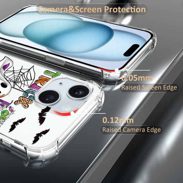 Detalle de CAROKI Clear TPU Phone Case for iPhone 15 with Cute Halloween Ghost Pattern